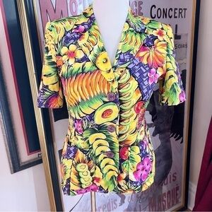 Laurèl VTG Malibu Barbie Bright Colored Fruit Short Sleeved Button Up Blazer